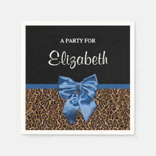 Servilleta De Papel Elegante Leopard Print Elegant Blue Bow and Name