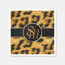 Servilleta De Papel Elegante Leopard Print Monograma Script Papel Napk