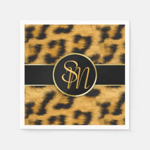 Servilleta De Papel Elegante Leopard Print Monograma Script Papel Napk