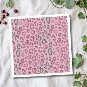 Servilleta De Papel Elegante Leopardo de Brillo Rosa y Plata sobre Ros