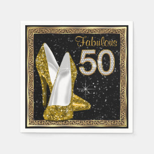 Servilleta De Papel Elegante Leopardo Dorado Tacón Alto Fiesta de Cump