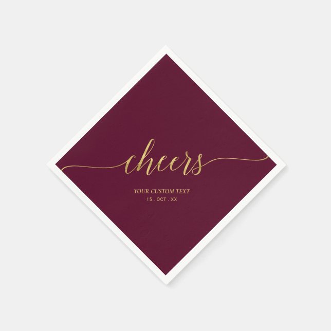 Servilleta De Papel Elegante letra dorada y borgoña Brindis (Borde)