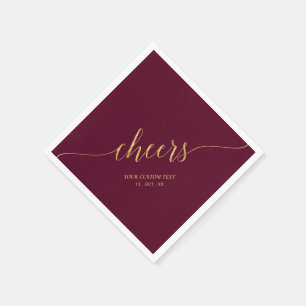 Servilleta De Papel Elegante Letra Dorada y Burgundy Brindis