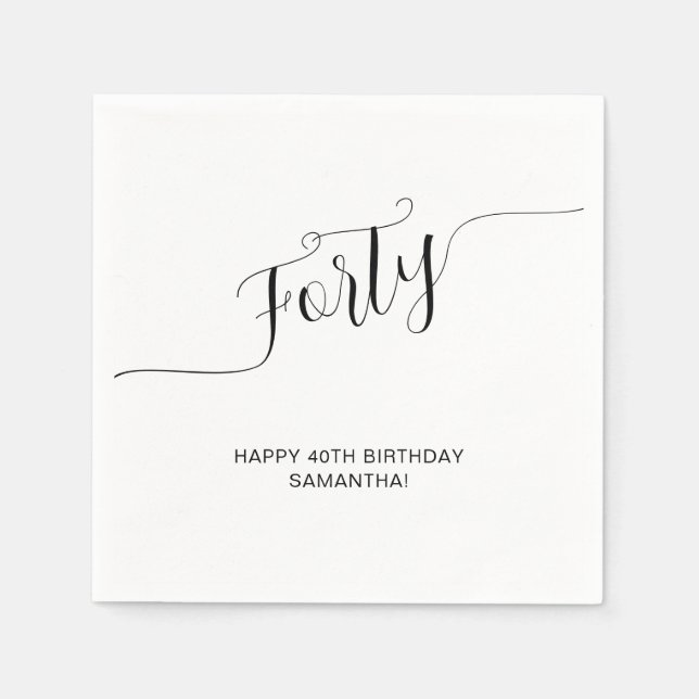 Servilleta De Papel Elegante letra manuscrita cumpleaños cuarenta 40 (Anverso)
