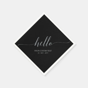 Servilleta De Papel Elegante Letra Script Plateada Negra Fiesta Hola