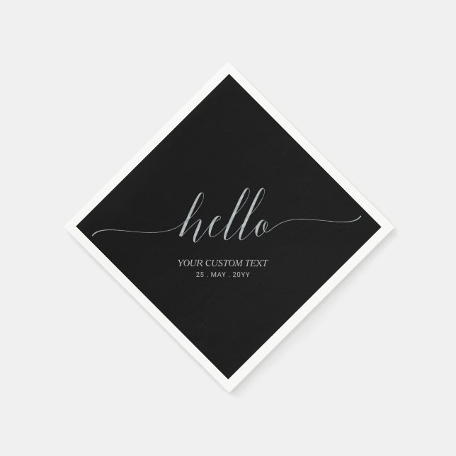 Servilleta De Papel Elegante Letra Script Plateada Negra Fiesta Hola (Borde)