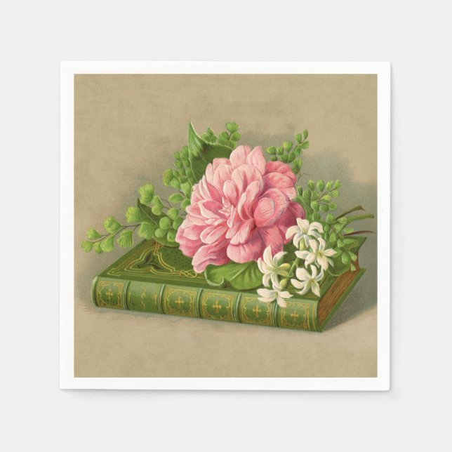 Servilleta De Papel Elegante libro elegante de flores de época peony (Anverso)