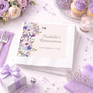 Servilleta De Papel Elegante Lila Azul Floral Horizontal Quinceañera 