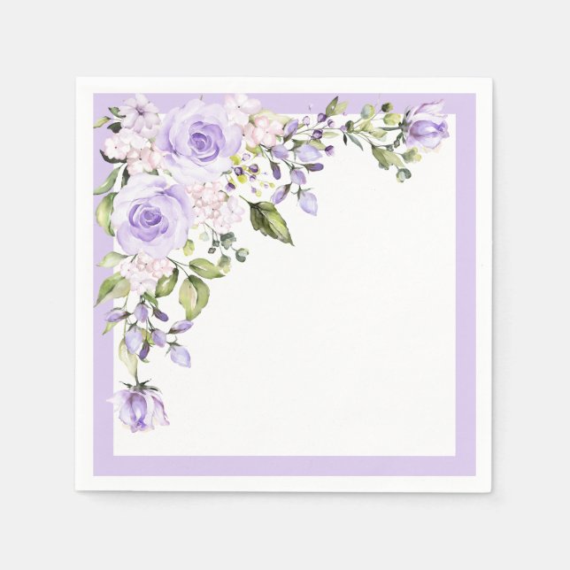 Servilleta De Papel Elegante Lilac Lavender Floral Bridal Ducha (Anverso)