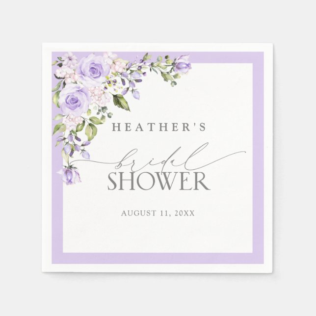 Servilleta De Papel Elegante Lilac Lavender Floral Bridal Ducha (Anverso)