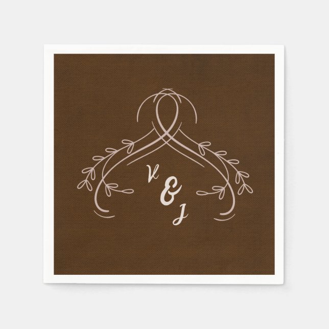 Servilleta De Papel Elegante línea floral Linen Espresso Brown Boda (Anverso)