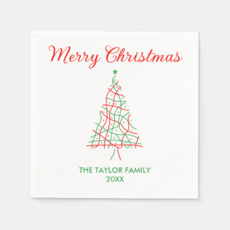 Servilleta De Papel Elegante línea roja y verde Feliz Fiesta navideño