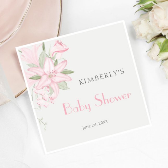 Servilleta De Papel Elegante Lirio Rosa Verde deja Baby Shower (Subido por el creador)