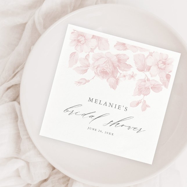 Servilleta De Papel Elegante lluvia de boda floral en rosa script (Subido por el creador)