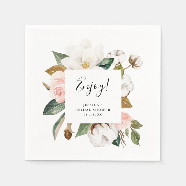 Servilleta De Papel Elegante Magnolia Floral Bridal Shower (Anverso)