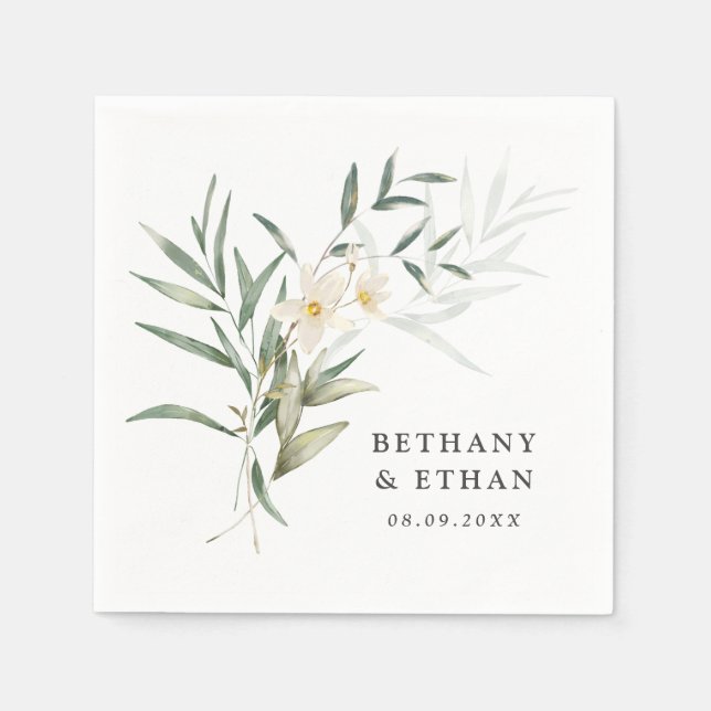 Servilleta De Papel Elegante Magnolia Greenery Bodas Napkins (Anverso)