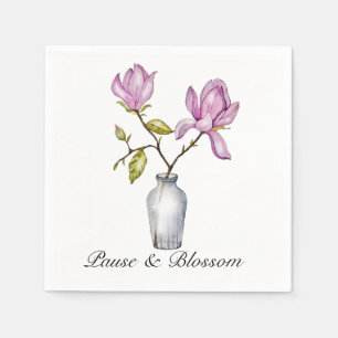 Servilleta De Papel Elegante Magnolia Rosa en Acuarela dentro de un Ja