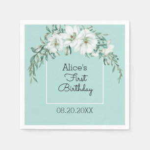 Servilleta De Papel Elegante Magnolia White Pastel Verde Primer cumple