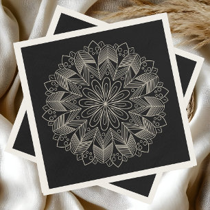 Servilleta De Papel Elegante Mandala Boho Moda Boda negro indio
