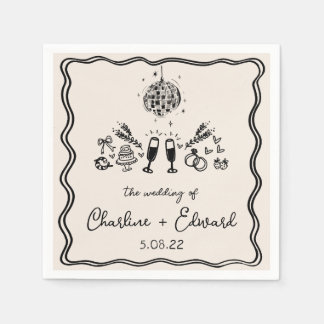 Servilleta De Papel Elegante Mano Dibujada Retro Boda Napkins