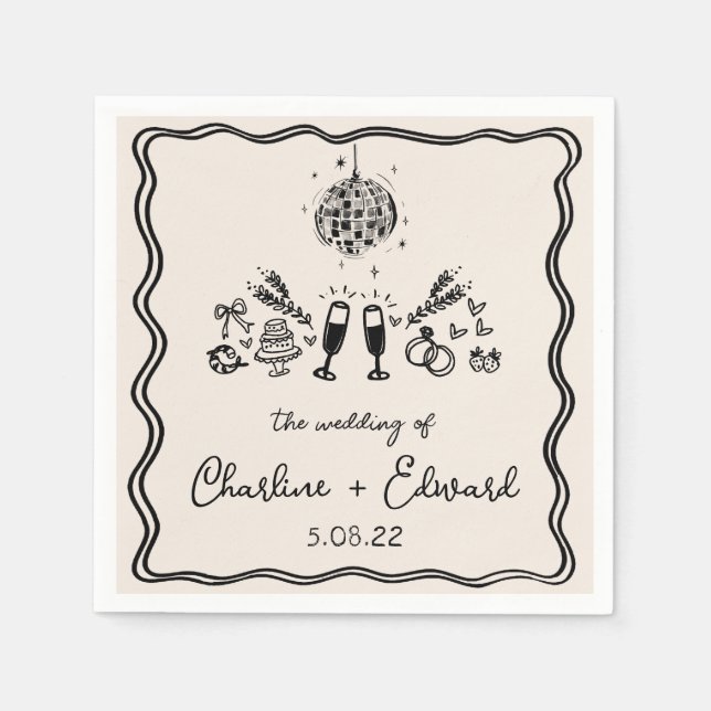 Servilleta De Papel Elegante Mano Dibujada Retro Boda Napkins (Anverso)