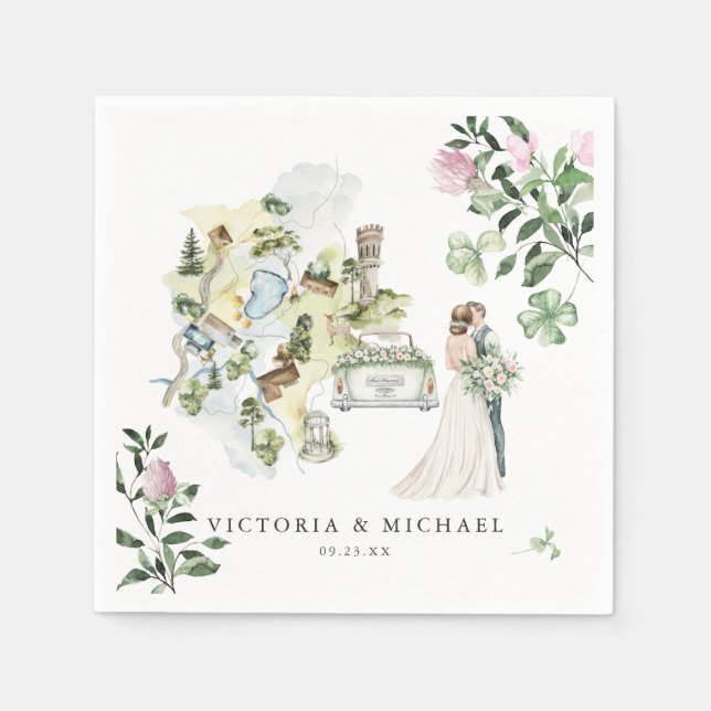 Servilleta De Papel Elegante mapa del Boda botánico de Chamrock (Anverso)