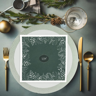 Servilleta De Papel Elegante Marco de Hoja Verde Bosque Monograma
