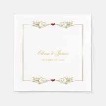 Elegante marco dorado Red Heart Bodas Napkins