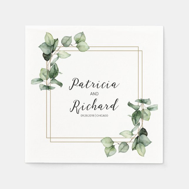 Servilleta De Papel Elegante marco dorado vegetación Elegante Boda (Anverso)