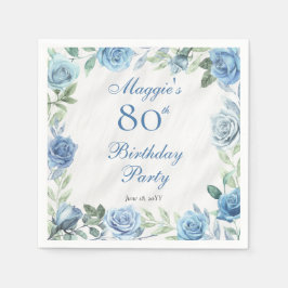 Servilleta De Papel Elegante marco floral azul Rosa 80º cumpleaños