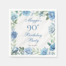 Servilleta De Papel Elegante marco floral azul Rosa 90 cumpleaños