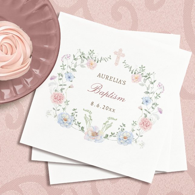 Servilleta De Papel Elegante Marco Floral Bautizo (Subido por el creador)