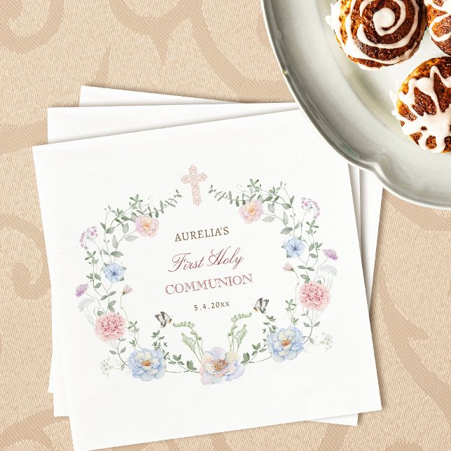Servilleta De Papel Elegante Marco Floral Primera Comunión (Subido por el creador)