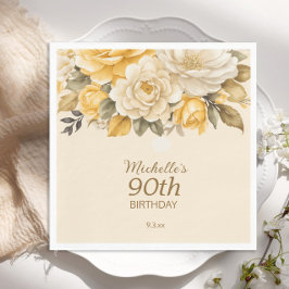 Servilleta De Papel Elegante Marfil Amarillo Crema Floral Sorpresa 90