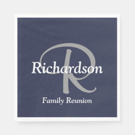 Servilleta De Papel Elegante Marina Azul Blanco Plata Gris Monogramado