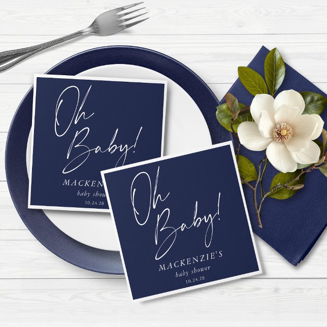 Servilleta De Papel Elegante Marina Azul Oh Bebé Baby Shower (Elegant Navy Blue Oh Baby Baby Shower Napkins)