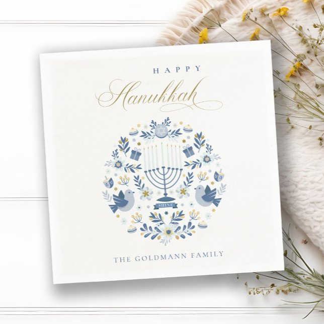 Servilleta De Papel Elegante Marina Clásica Azul Feliz Floral Hanukkah (Subido por el creador)