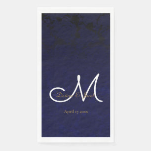 Servilleta De Papel Elegante Marina Oscura Azul Oro Blanco Monograma F