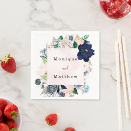 Servilleta De Papel Elegante Marina y Boda floral rosa Rubor