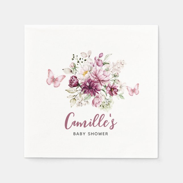 Servilleta De Papel Elegante mariposa Baby Shower Floral (Anverso)