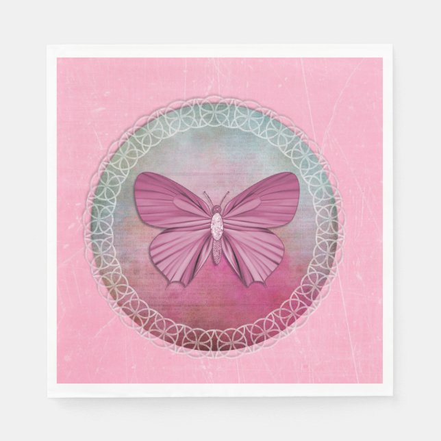 Servilleta De Papel Elegante mariposa Fiesta rosa Napkins (Anverso)