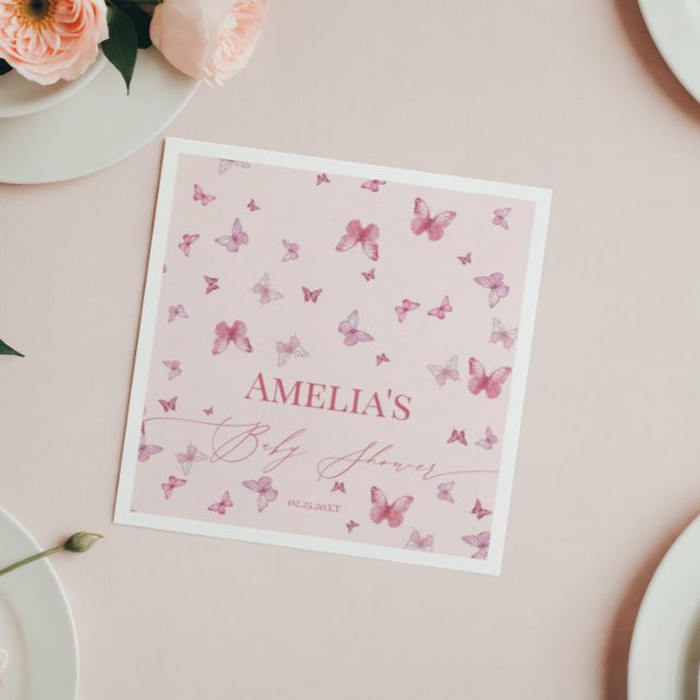 Servilleta De Papel Elegante mariposa rosa Baby Shower Napkins (Subido por el creador)