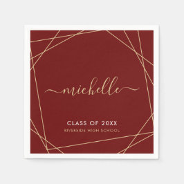 Servilleta De Papel Elegante Maroon Gold Graduación Nombre Geométrico