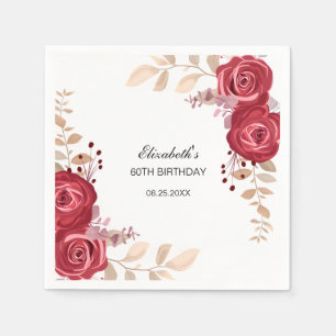 Servilleta De Papel Elegante Maroon Rosa Floral Verdor Cumpleaños