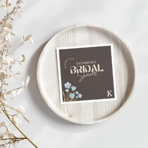 Servilleta De Papel Elegante marrón azul acuarela Floral Bridal Shower