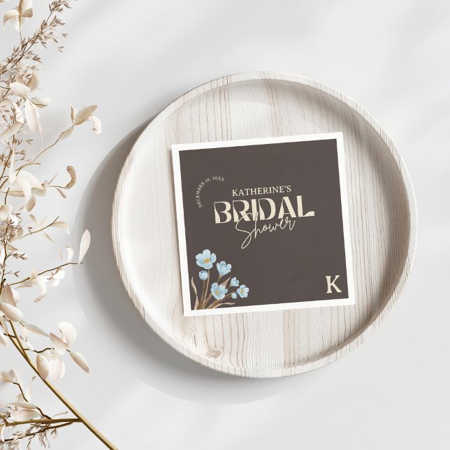 Servilleta De Papel Elegante marrón azul acuarela Floral Bridal Shower (Subido por el creador)