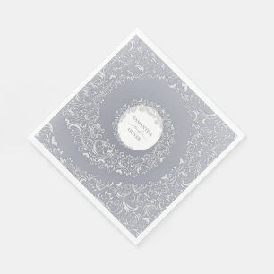 Servilleta De Papel Elegante matrimonio de damasco plateado