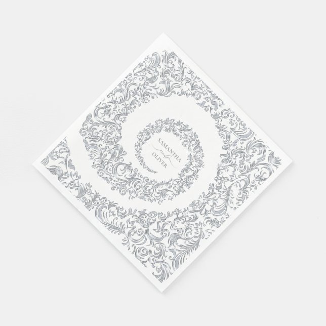 Servilleta De Papel Elegante matrimonio de damasco plateado (Esquina)