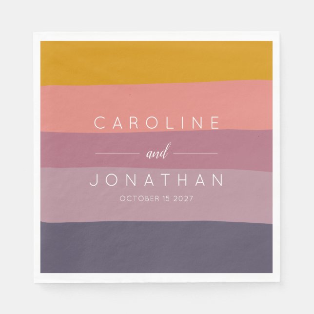 Servilleta De Papel Elegante matrimonio personalizado a rayas de malva (Anverso)