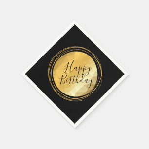 Servilleta De Papel Elegante medalla metálica dorada y feliz cumpleaño